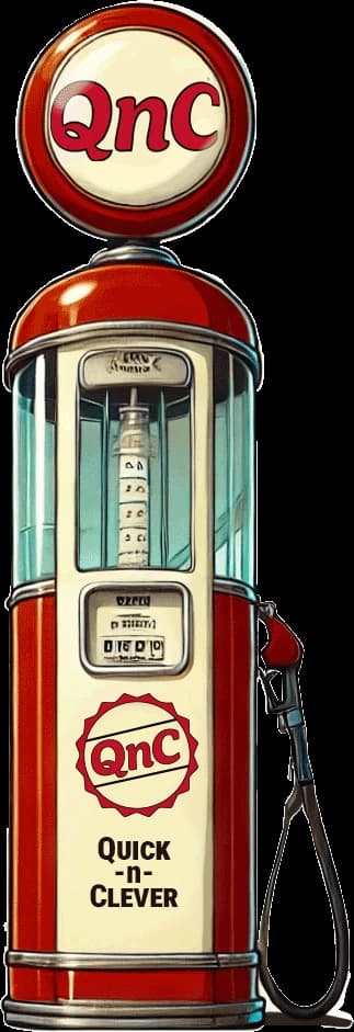 Vintage gas pump illustration badged Quick-N-Clever
