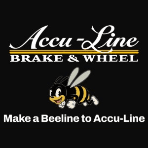 Accu-Line Brake & Wheel logo with a cartoon bee: Make a Beeline to Accu-Line